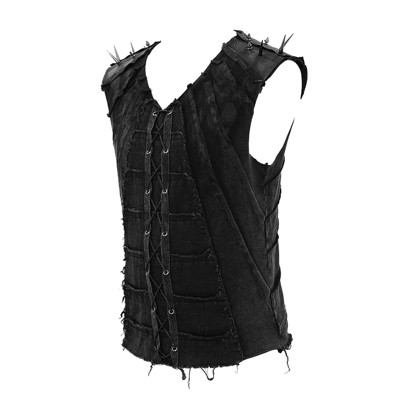 Punk Sleeveless Top with Spikes / Rivets Lacing T-shirt for Men / Alternative Fashion - HARD'N'HEAVY