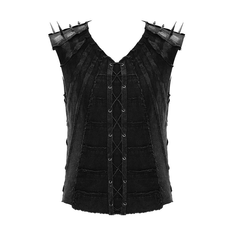 Punk Sleeveless Top with Spikes / Rivets Lacing T-shirt for Men / Alternative Fashion - HARD'N'HEAVY