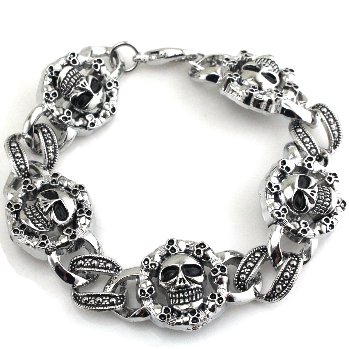 Punk Stainless Steel Bracelet For Men / Gothic Double Skull Heads Cuff Bracelets / Fashion  Men's Jewelry - HARD'N'HEAVY