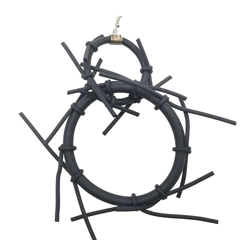 Handmade punk style big black rubber earrings with unique, artistic design, perfect accessory for women's gothic fashion.