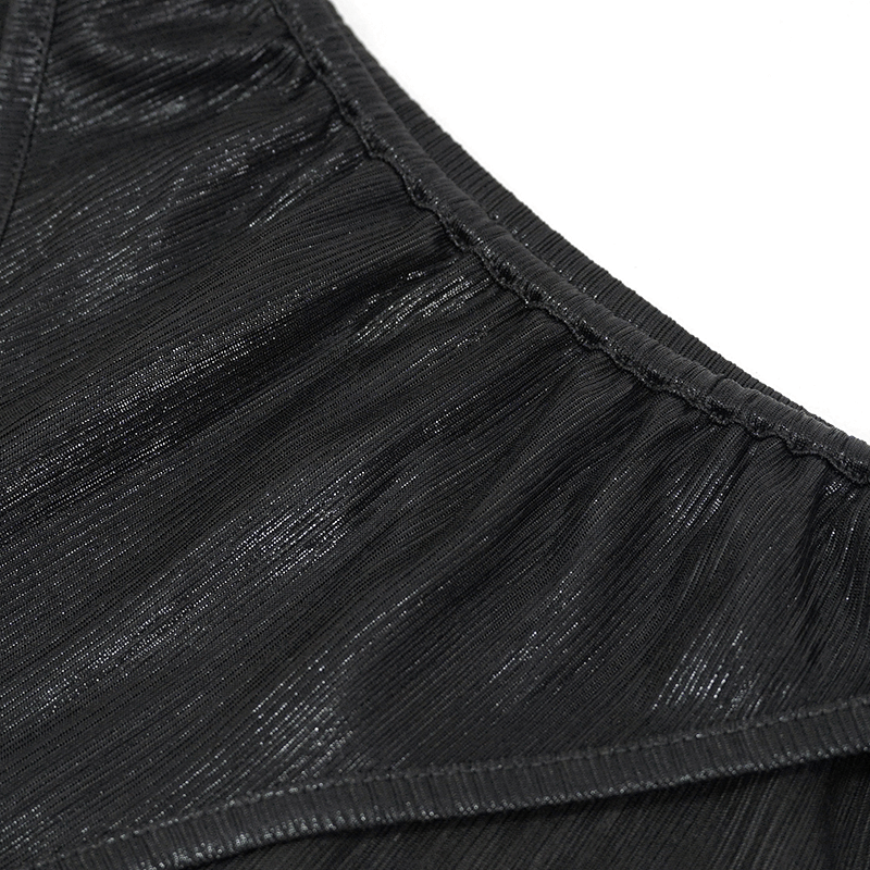 Close-up of the shimmering fabric and low waist design of the Punk Style Black Bikini Bottom, perfect for edgy swimwear.
