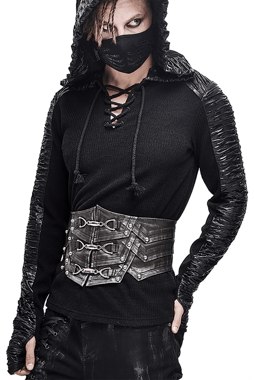 Cinturón de cuero de PU negro estilo punk con hebilla de metal / pretina ancha vintage para hombres