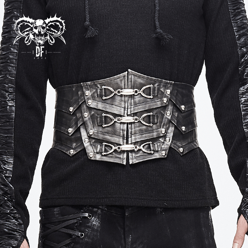 Punk Style Black PU Leather Belt with Metal Buckle / Vintage Wide Waistband For Men - HARD'N'HEAVY