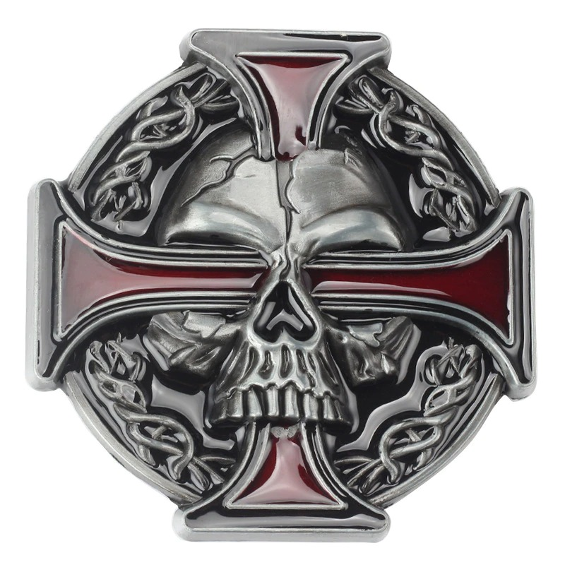 Punk style metal buckle featuring a ghost skull and cross design, perfect for a bold unisex accessory.