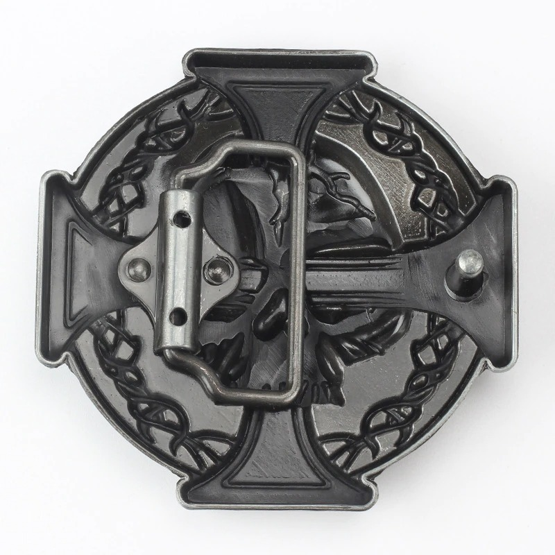 Punk style unisex metal buckle featuring a ghost skull and cross design, crafted from quality metal.