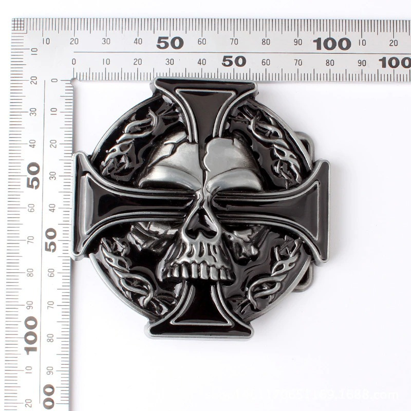 Punk style unisex metal buckle featuring a ghost skull design with a cross, perfect for bold fashion statements.