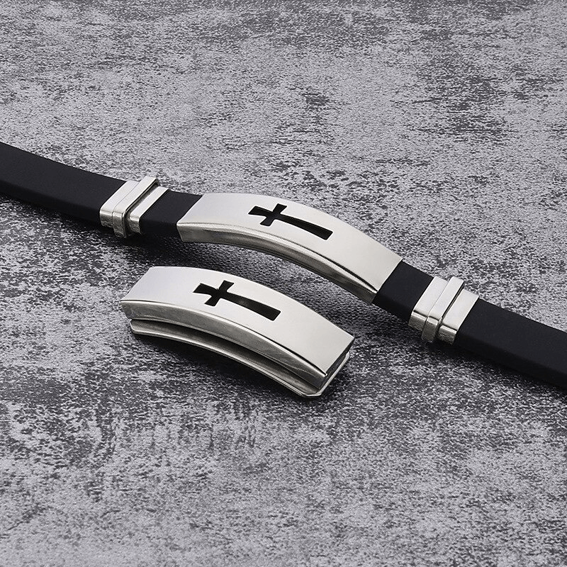 Punk Style Cross Titanium Steel Silicone Bracelets