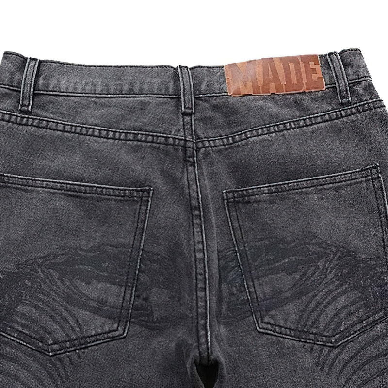Punk Style Men's Jeans with Bone Print / Retro Male Denim Baggy Trousers - HARD'N'HEAVY