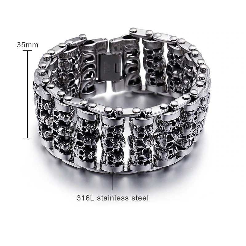 Punk Style Multiple Skull Heads Charm Bracelets For Men / 316 Stainless Steel Jewelry - HARD'N'HEAVY