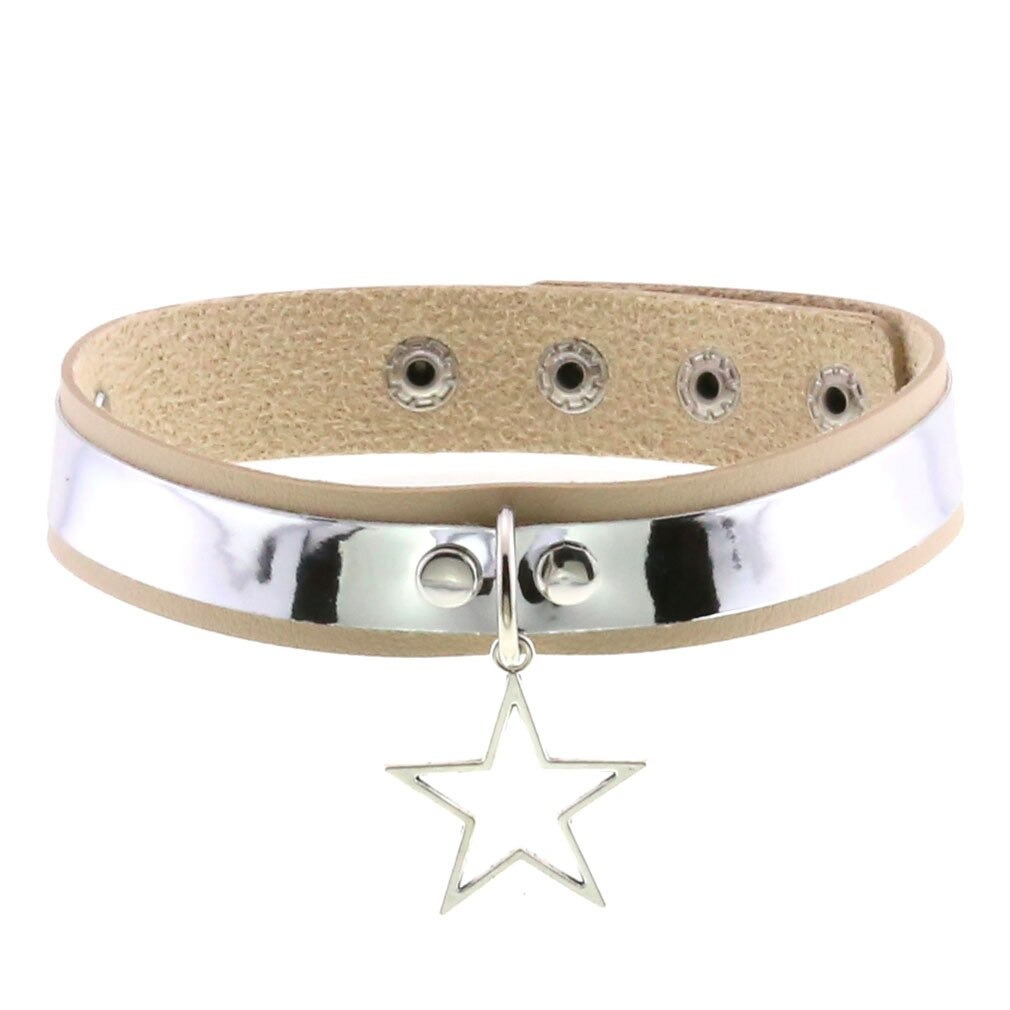 Punk style PU leather choker necklace with star pendant, perfect for gothic fashion lovers.