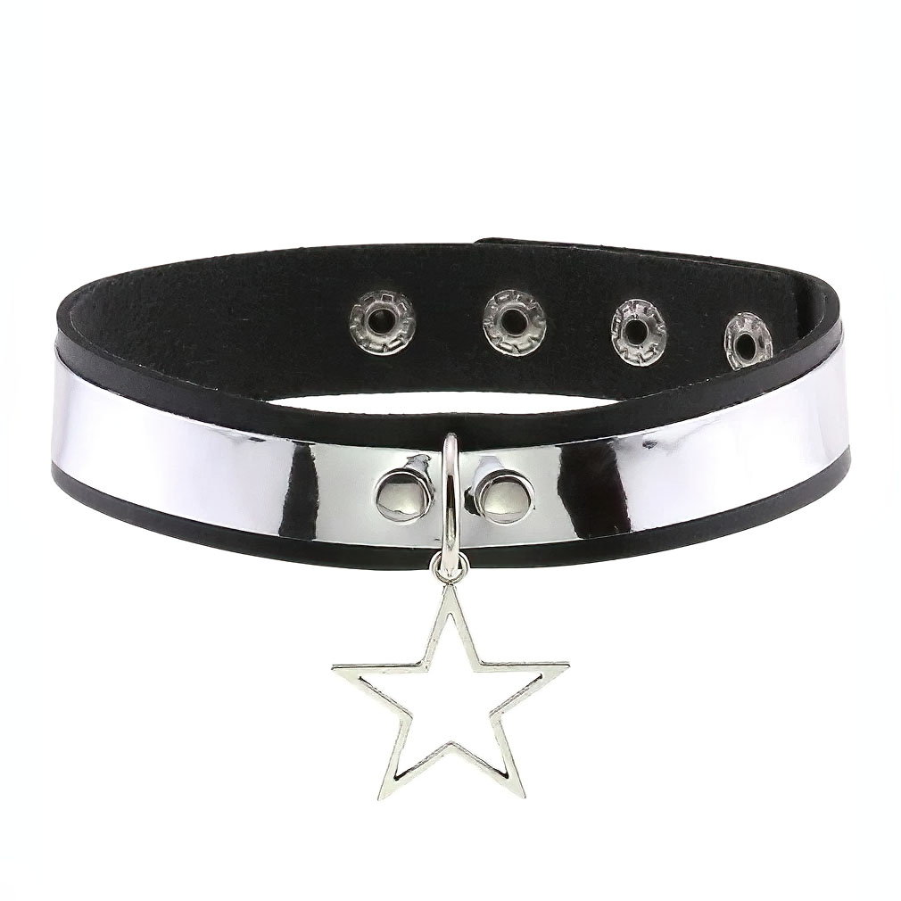 Punk style PU leather choker necklace with star pendant, perfect for gothic and vintage unisex fashion.