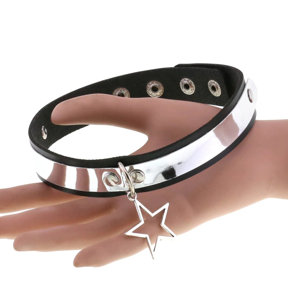 Punk style PU leather choker necklace with star pendant, perfect for unisex gothic fashion.
