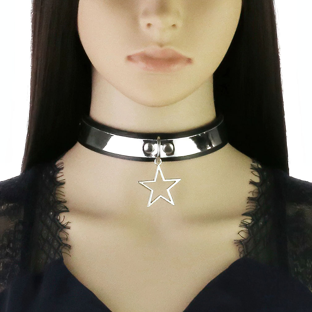 Punk style PU leather choker necklace with star pendant, perfect gothic unisex accessory for a stylish look.