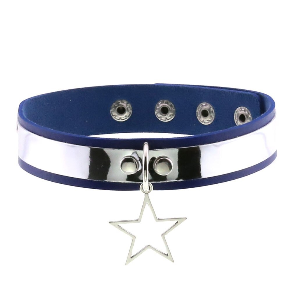Punk style PU leather choker necklace with star pendant, perfect for gothic and vintage inspired looks.