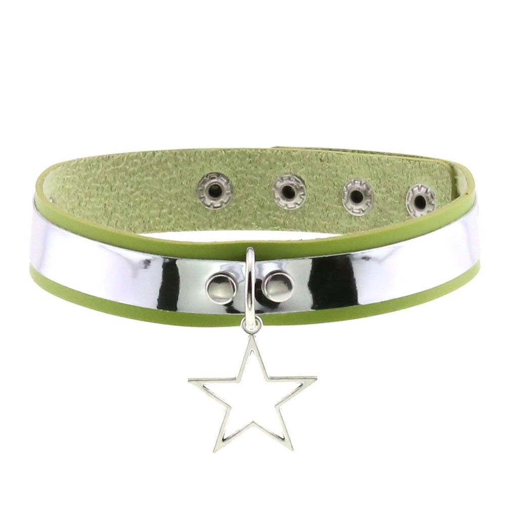 Gothic PU leather choker necklace in green with a star pendant, perfect for punk style accessories.