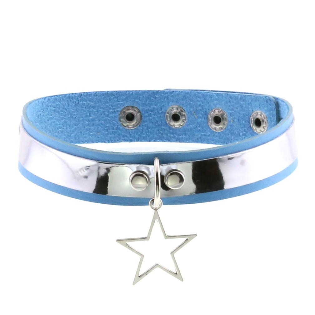 Punk style PU leather choker necklace with star pendant, perfect for gothic fashion lovers.