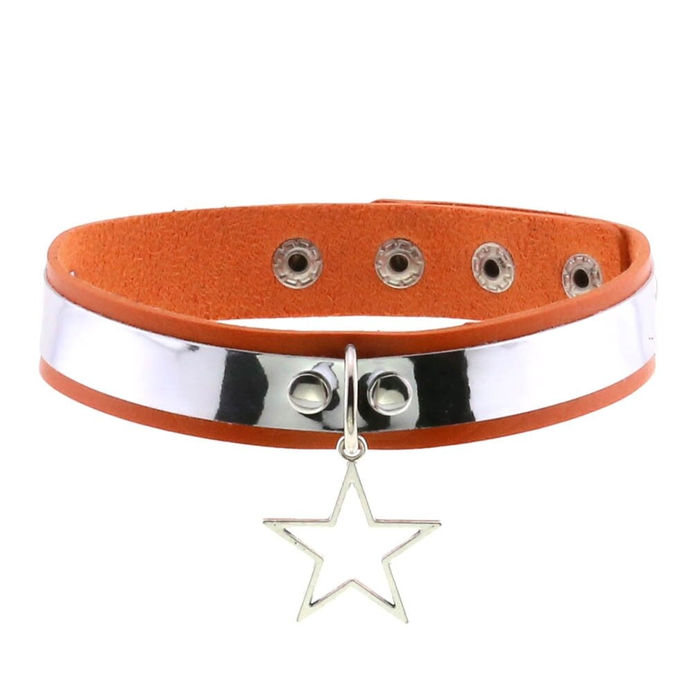 Punk style PU leather choker necklace with star pendant, perfect for gothic fashion lovers.