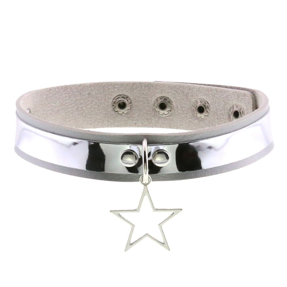 Punk style PU leather choker necklace with star pendant, perfect gothic accessory for women.