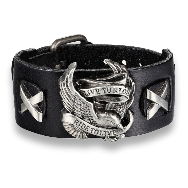Punk Style Rider Eagle Genuine Leather Bracelet / Ride to live Charm bracelets & bangles - HARD'N'HEAVY
