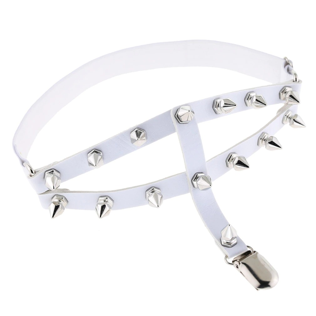 Gothic women's armband made of white PU leather with silver spikes. Adjustable strap for a punk style look.