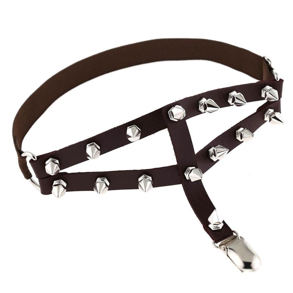 Punk style women's leg garter with silver spikes, adjustable PU leather straps for a gothic, sexy look.