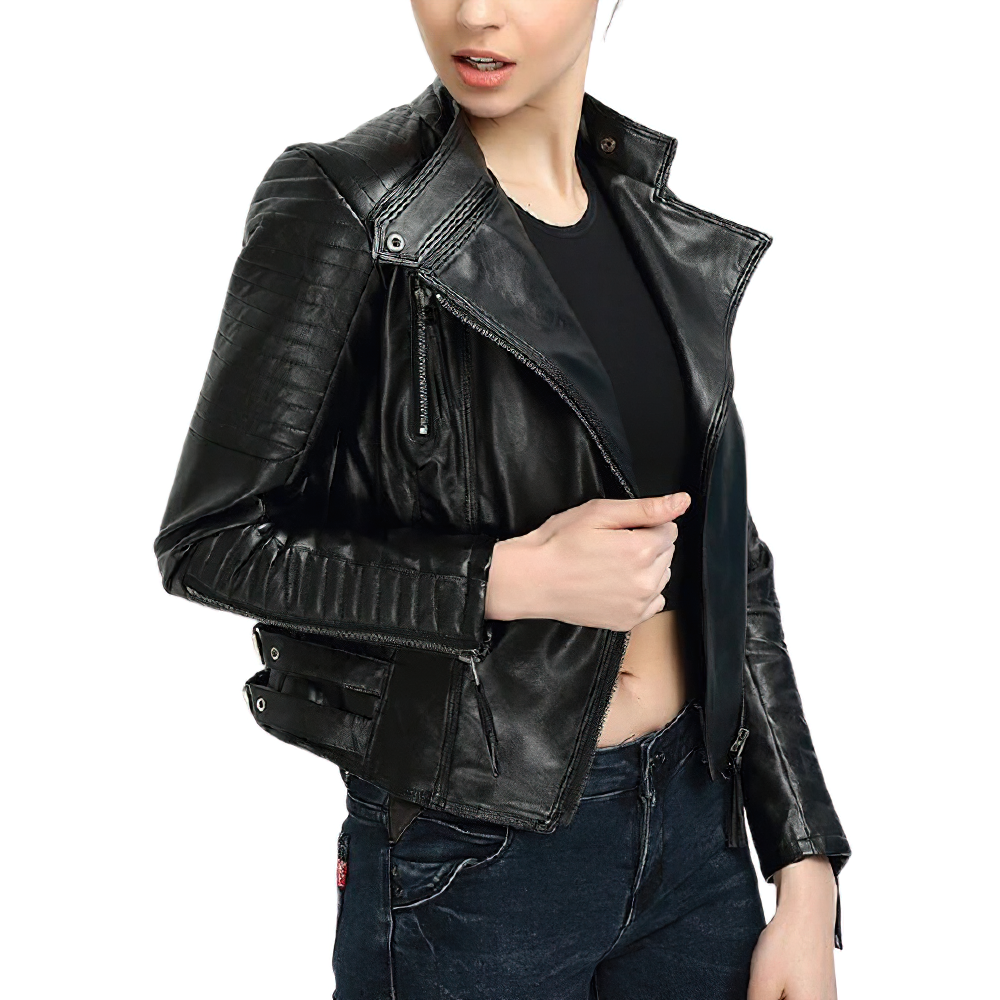Punk style Women's Genuine Leather Jacket / Female Black Jackets with  Zippers