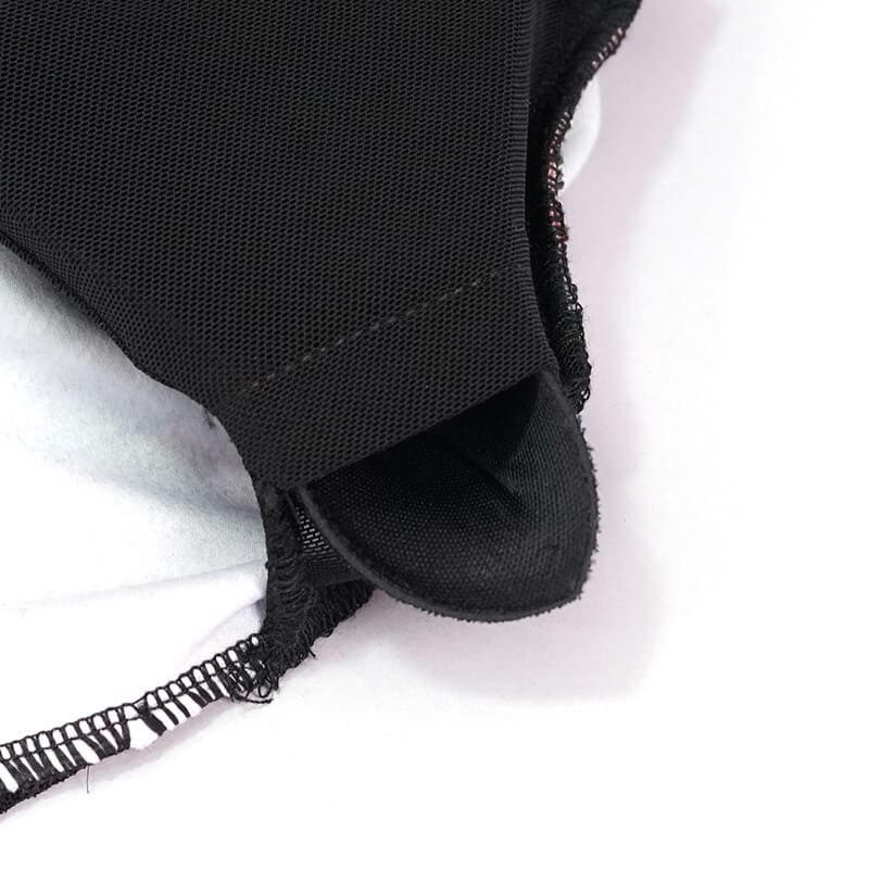 Close-up of the stylish lace-up detail on a punk style women's plaid swimsuit crop top.