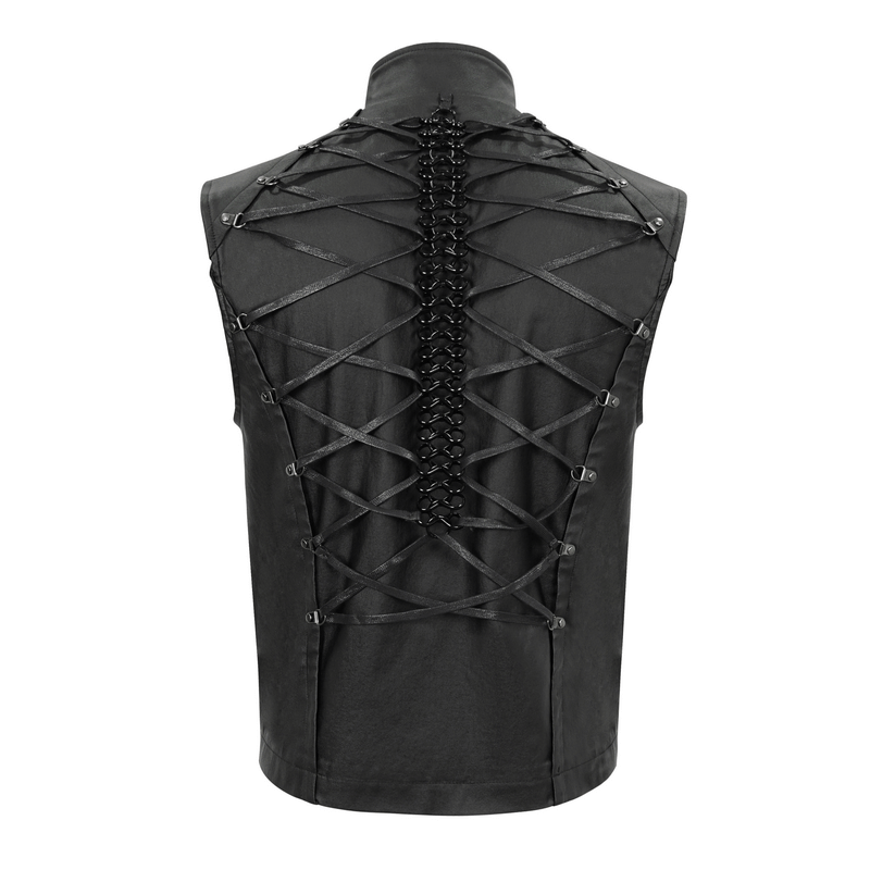 Back view of a men's punk stylish waistcoat with lace-up detailing, perfect for a bold gothic look.