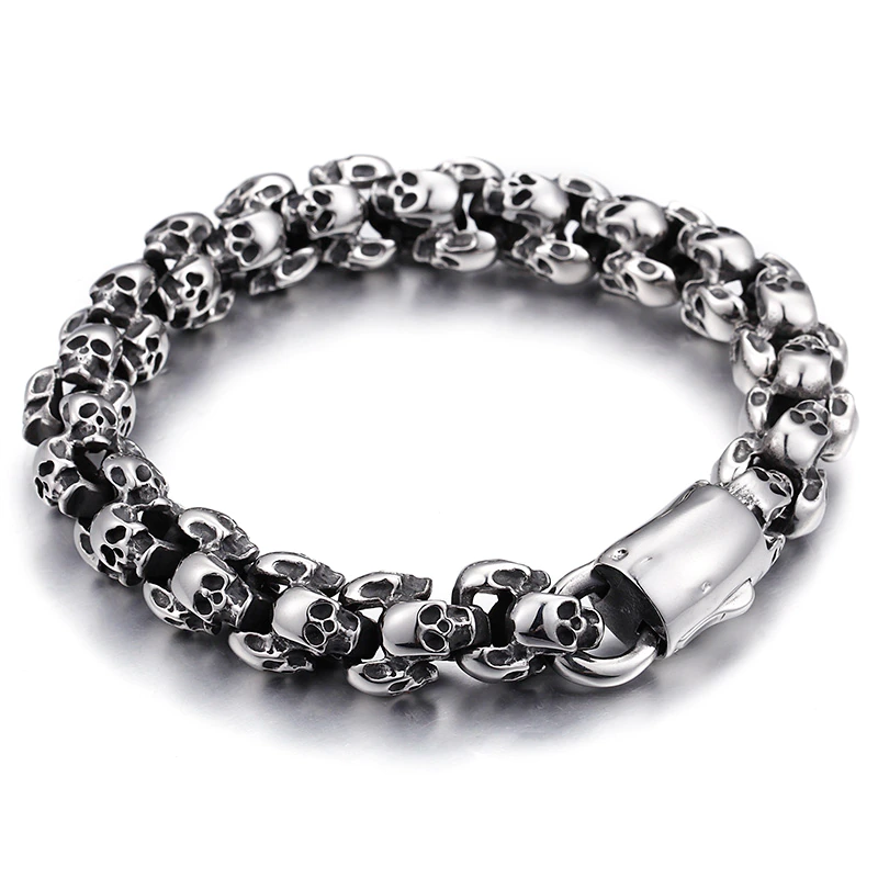 Punk Syle Skull Bracelet / Stainless Steel Jewelry / Cool Man's Bracelet - HARD'N'HEAVY