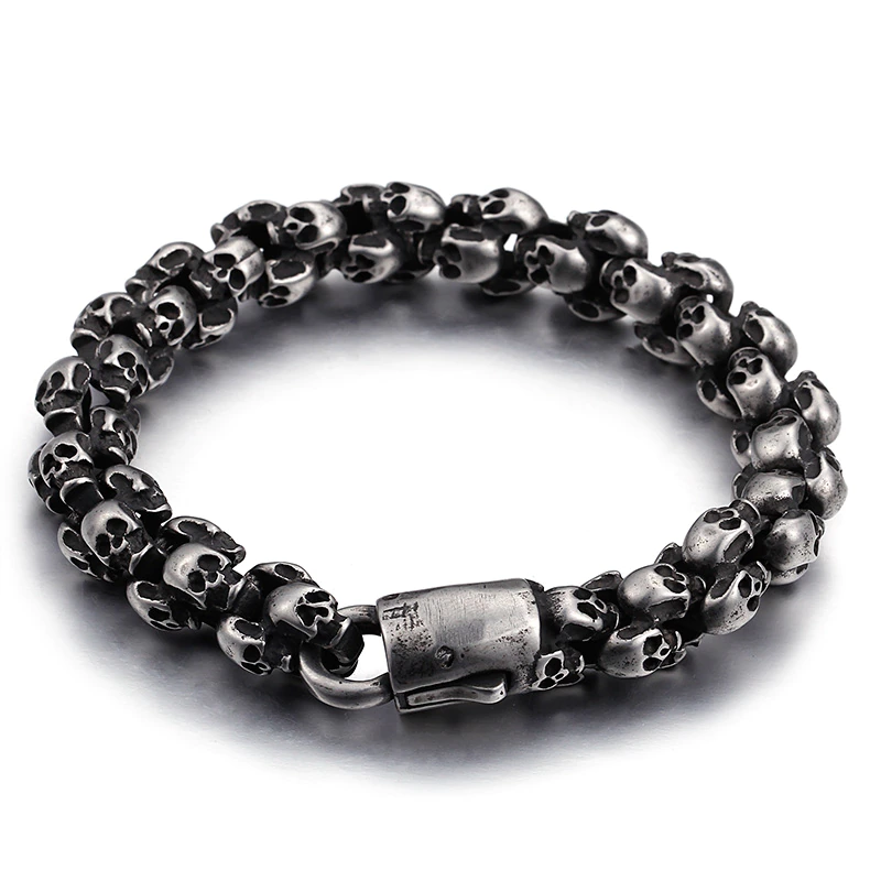 Stylish punk skull bracelet made of stainless steel, featuring unique skull designs for men.