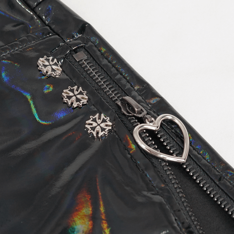 Punk Women's Pentagram Faux Leather Shorts / Gothic Zipper Black Sexy Shorts