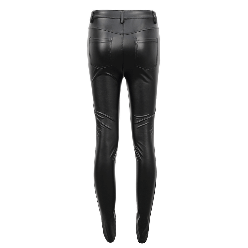 Back view of black punk leggings with lace-up details, perfect for gothic fashion enthusiasts looking for stylish comfort.