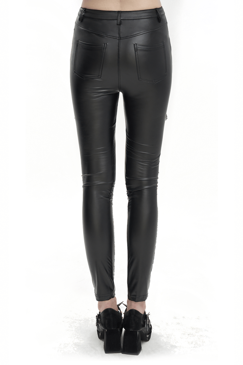 Punk Zipper Black Leggings with Lace-up on Legs / Gothic Lace Semi Transparent Pants