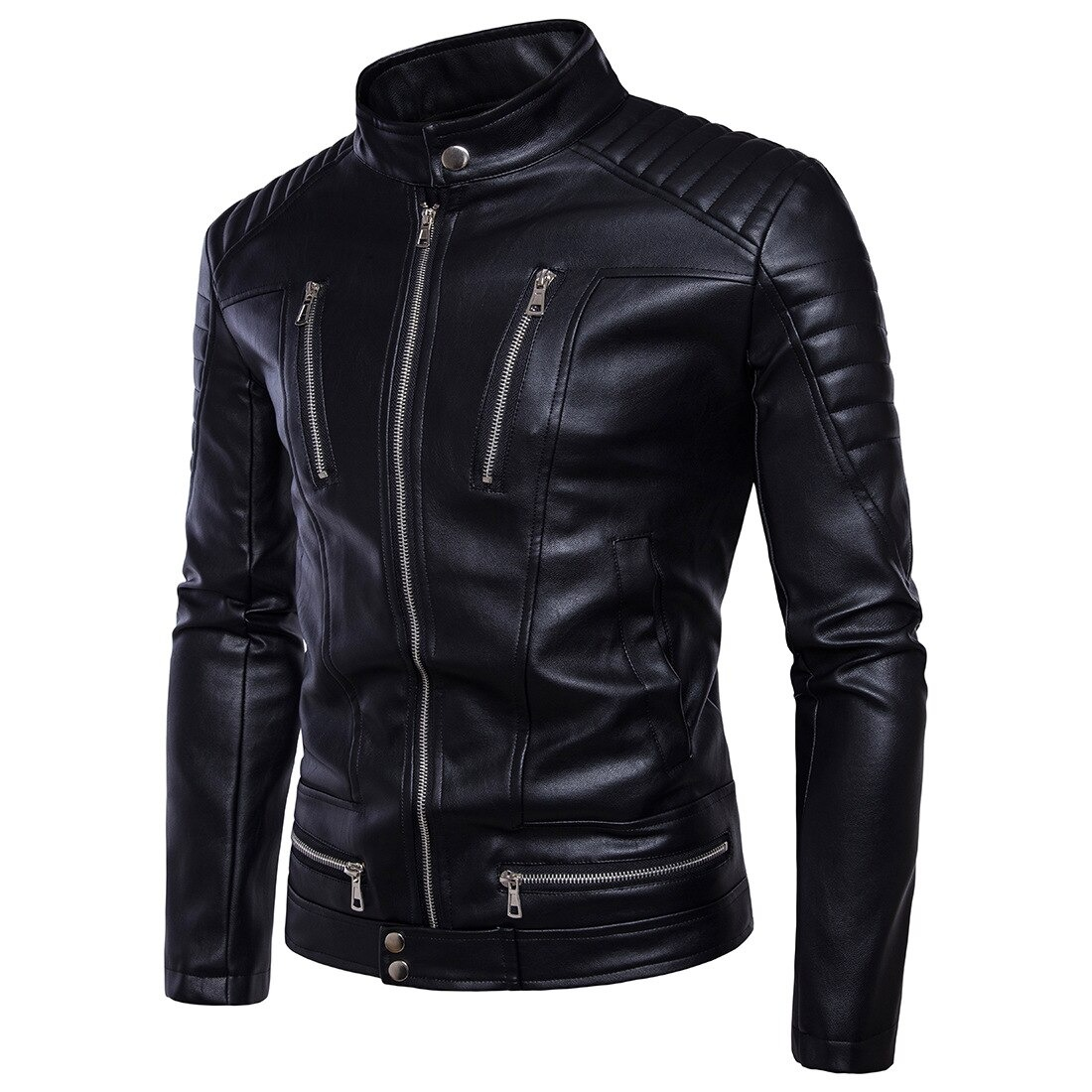 Punk Zipper PU Leather Men's Jacket / Long Sleeves Motorcycle Biker Jacket - HARD'N'HEAVY