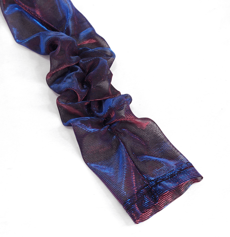 Purple and blue transparent crinkle fabric showcasing a stylish irregular texture, perfect for gothic-inspired outfits.