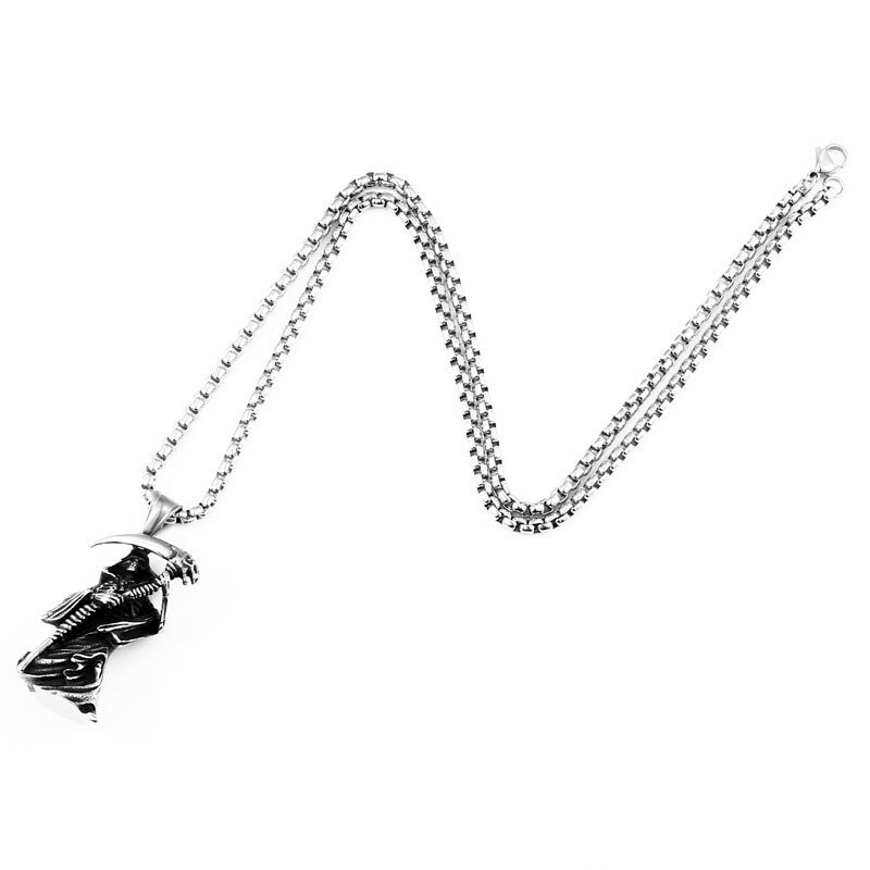 Gothic silver pendant featuring a soldier devil skull, complete with a stylish chain, perfect for edgy fashion looks.
