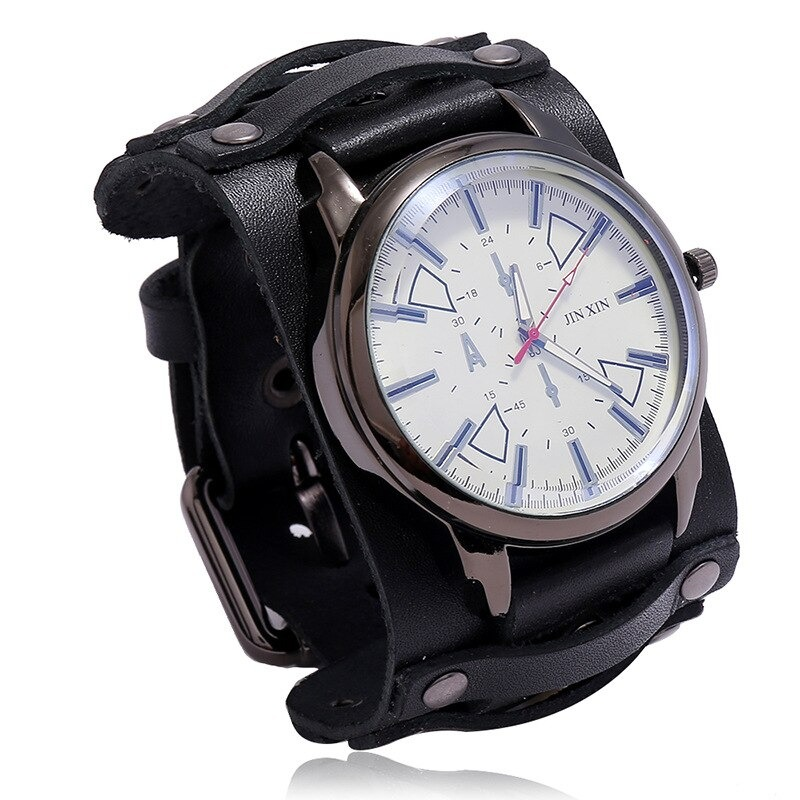 Stylish quartz men's watch with a genuine leather strap, featuring a sleek design and multiple color options for a casual look.