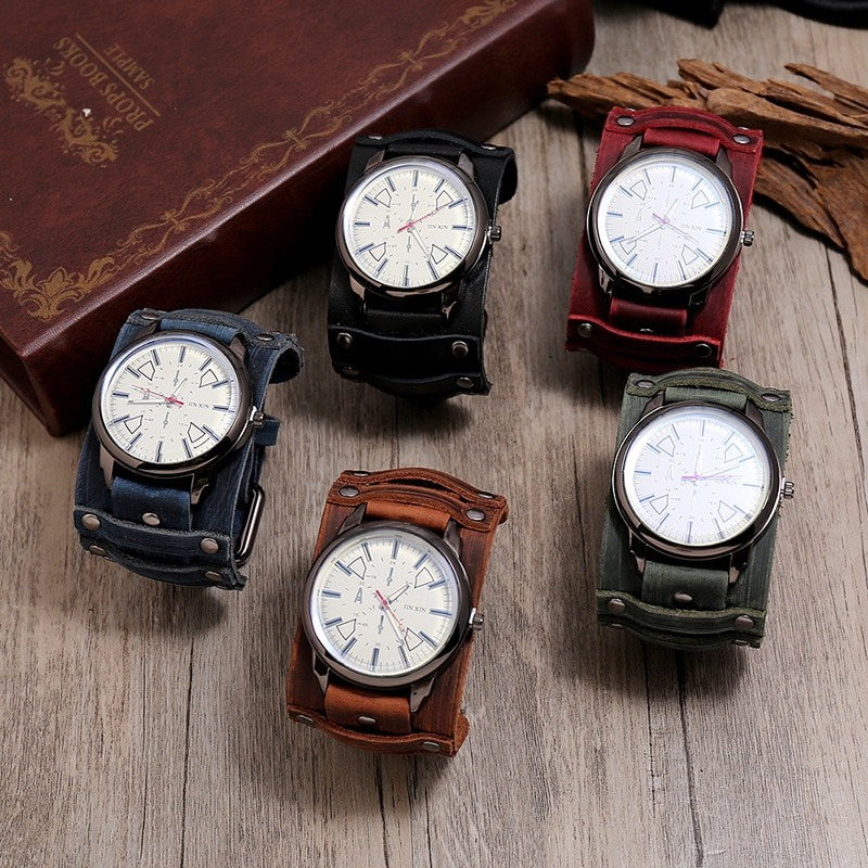 Quartz Men's Watches with Genuine Leather Strap / Fashion Male Clocks in 5 Colors - HARD'N'HEAVY