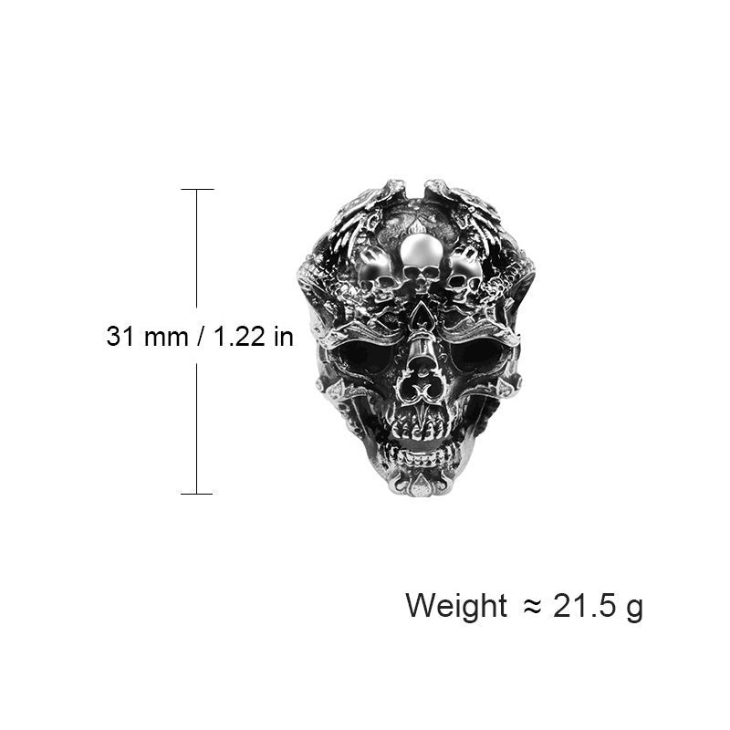 Adjustable 925 sterling silver skull ring, 31mm, 21.5g, perfect for bikers and unisex style.