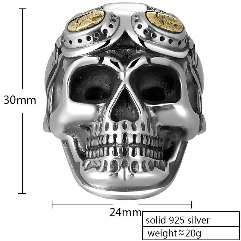 925 silver aviator skull ring dimensions with adjustable design for men and women, perfect for biker jewelry.