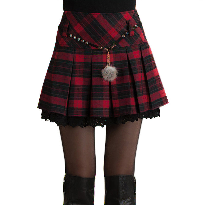 Red and Black Girls Fashion High Waist Pleated Mini Skirt / Women's Punk Clothing - HARD'N'HEAVY