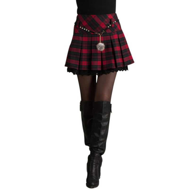 Red and Black Girls Fashion High Waist Pleated Mini Skirt / Women's Punk Clothing - HARD'N'HEAVY