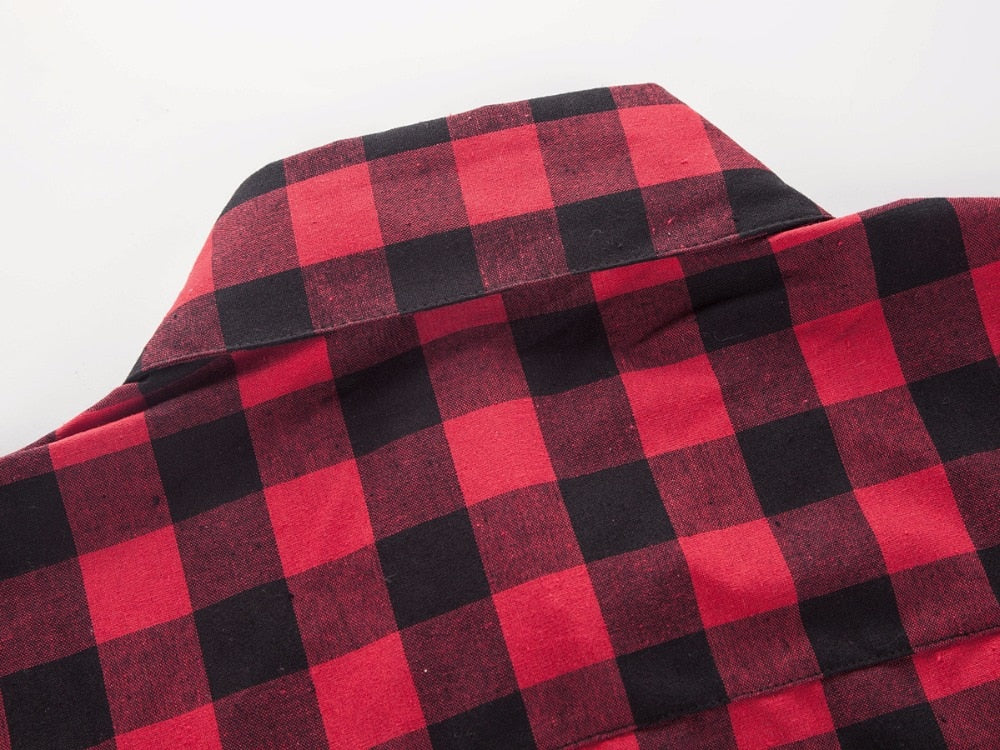 Red And Black Plaid Shirts for Men / Short Sleeve Checkered Shirts in Grunge Rock Style - HARD'N'HEAVY