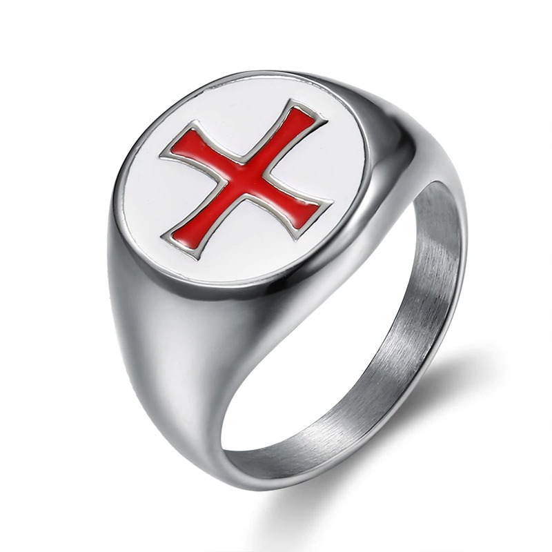Red Cross Knight Shield Stainless Steel Ring / Alternative Fashion Jewelry - HARD'N'HEAVY