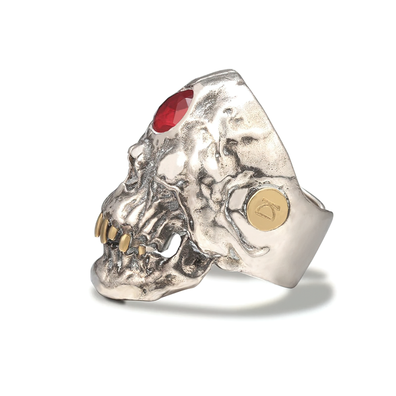 Gothic red crystal skull ring in stainless steel, unisex jewelry for men and women, perfect for unique style.