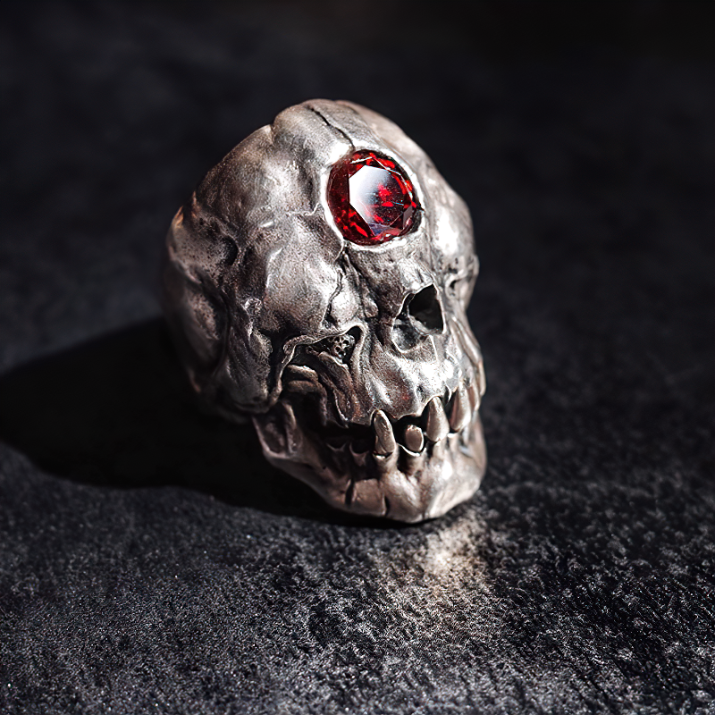 Red Crystal Skull Ring / Stainless Steel Unisex Jewelry For Men And Women - HARD'N'HEAVY