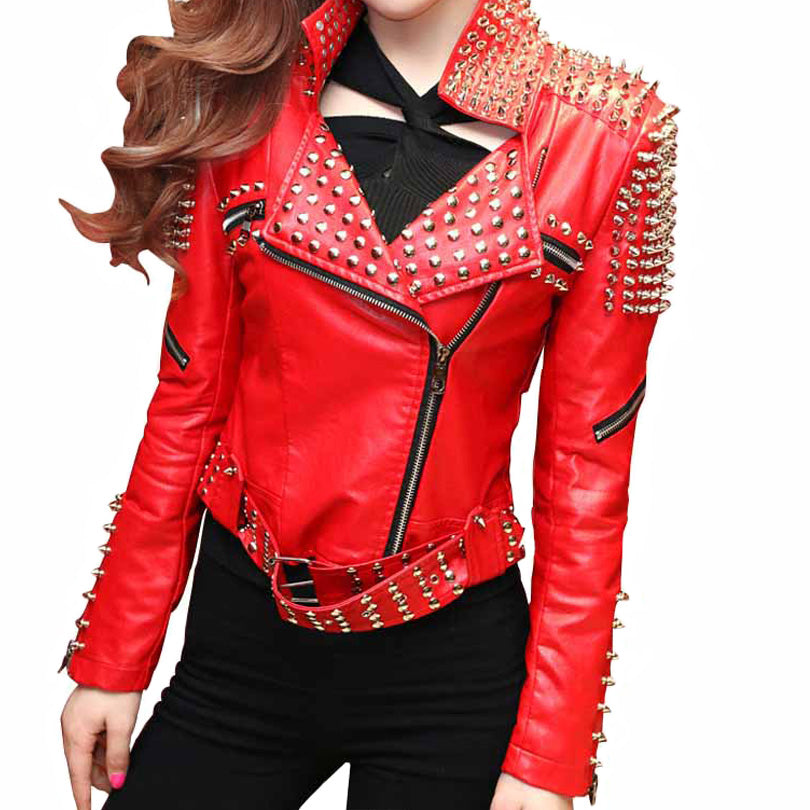 Red Leather Jackets for Women / Punk Studded Motorcycle Leather Jackets / Punk Rock Clothing - HARD'N'HEAVY