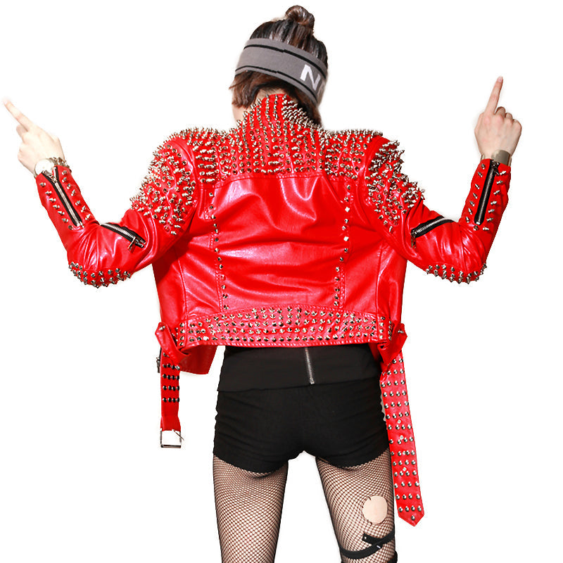 Red Leather Jackets for Women / Punk Studded Motorcycle Leather Jackets / Punk Rock Clothing - HARD'N'HEAVY