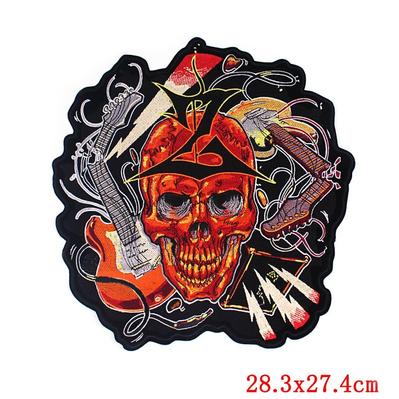 Red Skul with Guitars Print Iron-On Patch For Jackets / Large Embroidered Biker Patches For Clothes - HARD'N'HEAVY
