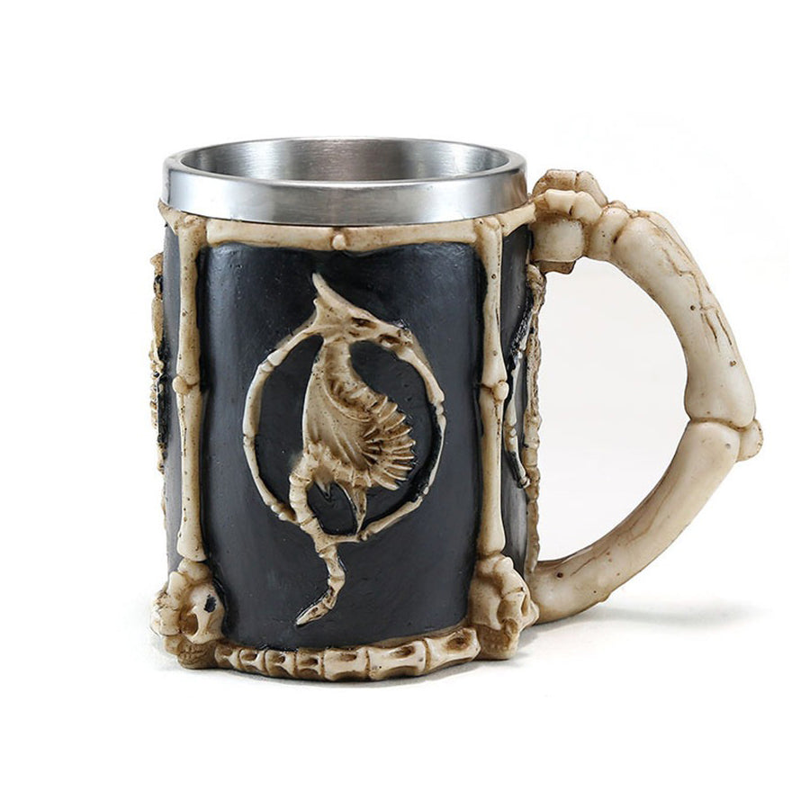 Resin and Stainless Steel Beer 450ml Mug / Retro Viking Pub Bar Mug with Dragon Bones - HARD'N'HEAVY